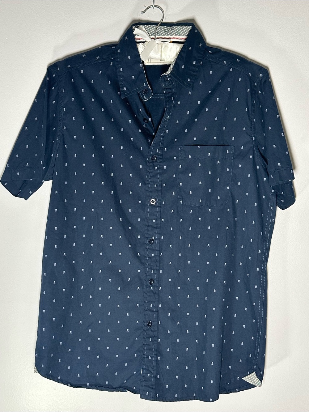 Free Planet 100% Cotton Men's Short Sleeve Button Down in Navy Size Medium